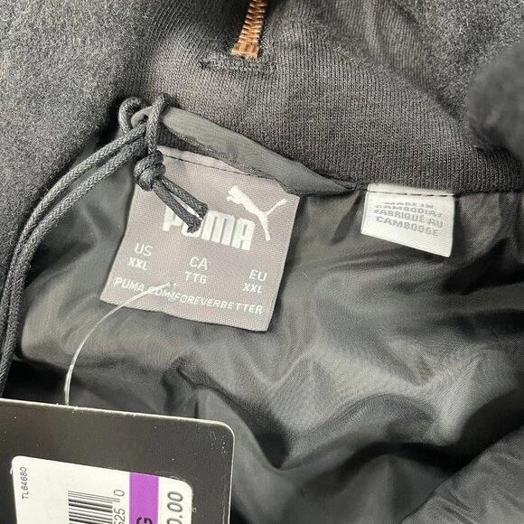 PUMA SIGNATURE Varsity P Patch Long JACKET Snap Button Wool Blend Coat Black - Picture 7 of 13